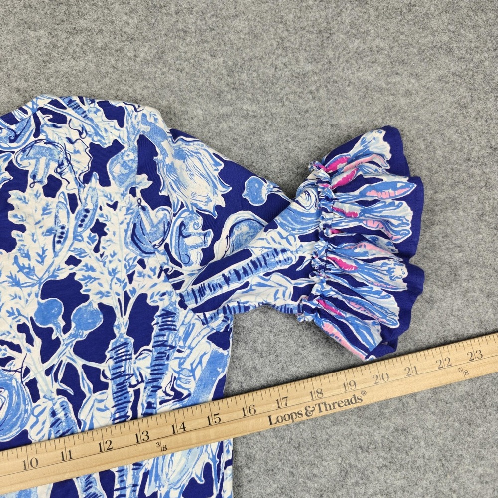 Lilly Pulitzer Dress Womens Small Blue Floral Jersey Ruffle Bell Sleeve Shift - Picture 8 of 9